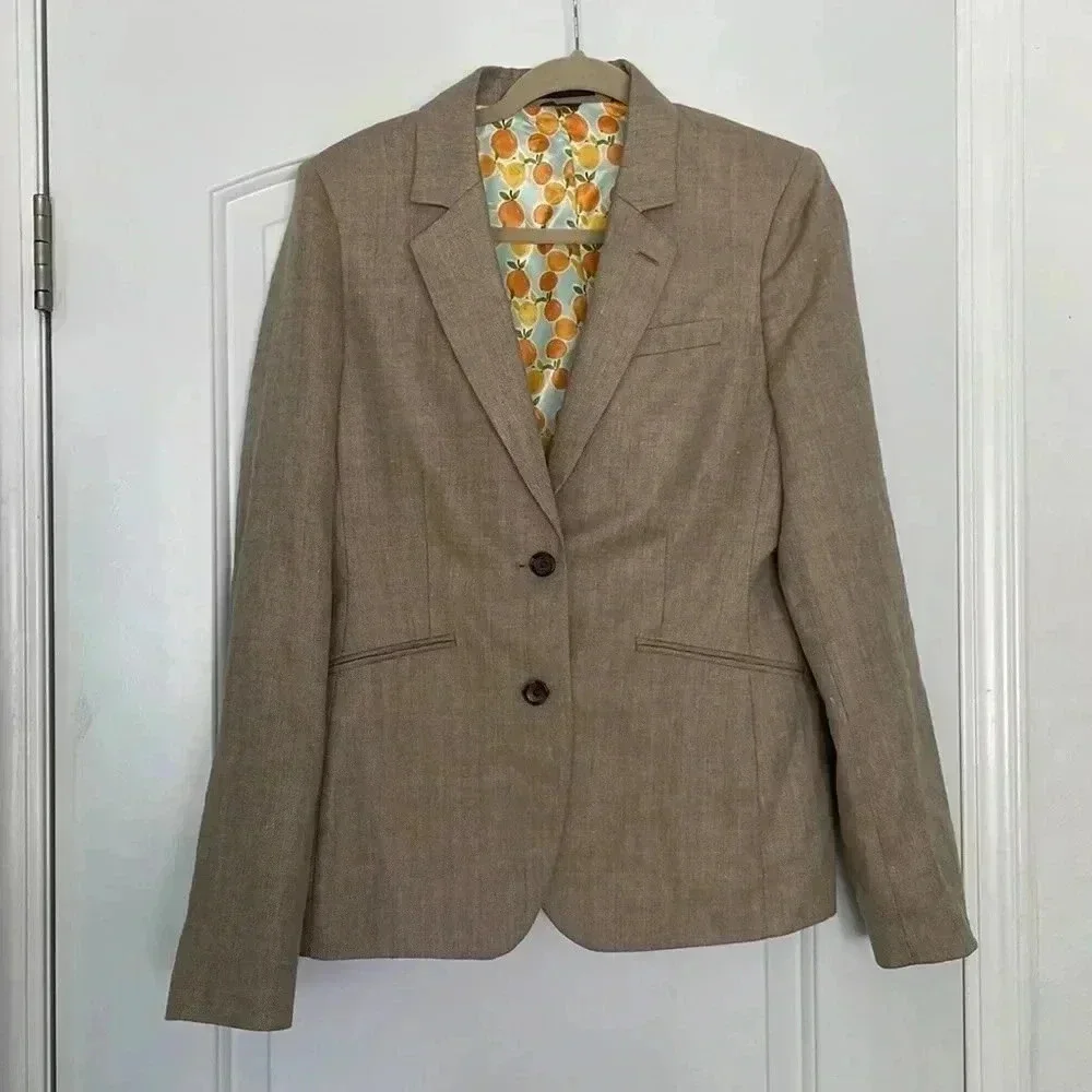 INDOCHINO Mens Blazer Sport Coat Jacket Linen/Wool Beige Tan Suit Jacket Sz P